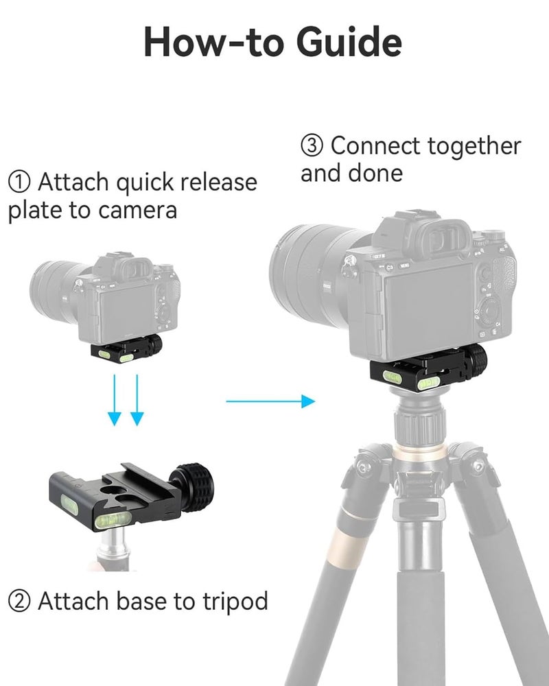 UTEBIT 50mm Arca Swiss Quick Release Plate, Aluminum QR Clamp Adapter Set with 3/8"&1/4" Screw Hole, Built-in Bubble Level Compatible with Manfrotto DSLR Camera Tripod Ball Head Monopod - Image 3